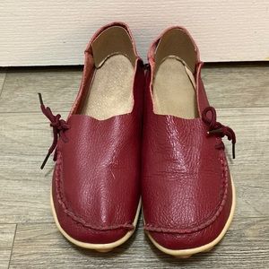 Women’s Red Leather Loafers Size 41 with Cushioning on Soles - EUC
